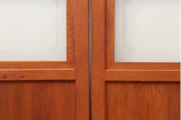 アンティーク建具　昭和中期　春慶塗が魅力のガラス帯戸4枚セット(引き戸、建具)(R-045700)