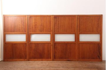 アンティーク建具　昭和中期　春慶塗が魅力のガラス帯戸4枚セット(引き戸、建具)(R-045700)