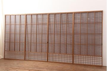 レトロ建具　昭和中期　風情のある御簾戸4枚セット(簾戸、簀戸、葭戸、夏障子、夏戸、葦戸)(R-045701)