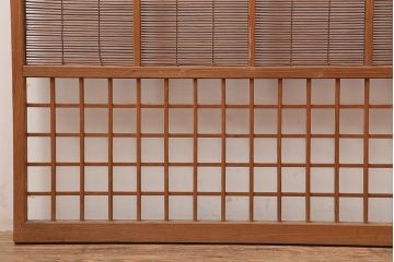 レトロ建具　昭和中期　風情のある御簾戸2枚セット(簾戸、簀戸、葭戸、夏障子、夏戸、葦戸)(R-045702)