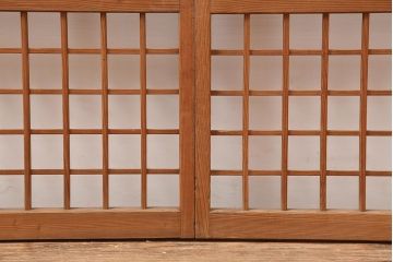 レトロ建具　昭和中期　風情のある御簾戸2枚セット(簾戸、簀戸、葭戸、夏障子、夏戸、葦戸)(R-045702)