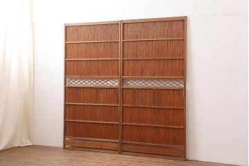 アンティーク建具　昭和後期　涼しげな空間作りにおすすめの御簾戸2枚セット(簾戸、簀戸、葭戸、夏障子、夏戸、葦戸)(R-045703)
