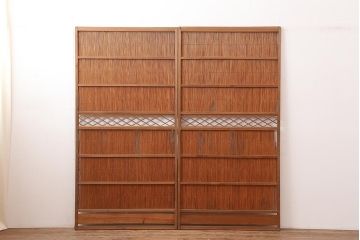 アンティーク建具　昭和後期　涼しげな空間作りにおすすめの御簾戸2枚セット(簾戸、簀戸、葭戸、夏障子、夏戸、葦戸)(R-045703)