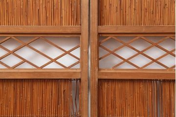 アンティーク建具　昭和後期　涼しげな空間作りにおすすめの御簾戸2枚セット(簾戸、簀戸、葭戸、夏障子、夏戸、葦戸)(R-045703)