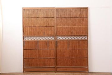 アンティーク建具　昭和後期　涼しげな空間作りにおすすめの御簾戸2枚セット(簾戸、簀戸、葭戸、夏障子、夏戸、葦戸)(R-045703)
