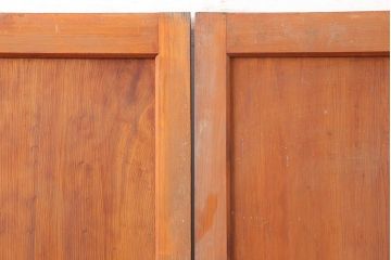 アンティーク建具　昭和中期　春慶塗が魅力のガラス帯戸2枚セット(引き戸、建具)(R-045704)