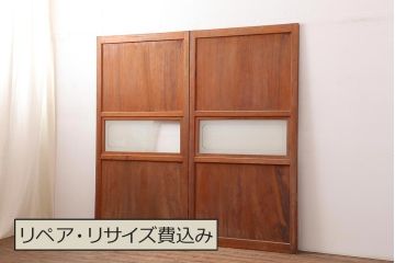 アンティーク建具　昭和中期　春慶塗が魅力のガラス帯戸2枚セット(引き戸、建具)(R-045704)