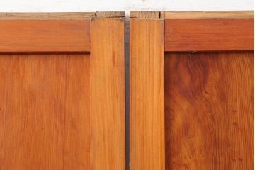 アンティーク建具　昭和中期　春慶塗が魅力のガラス帯戸2枚セット(引き戸、建具)(R-045704)