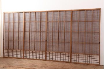 アンティーク建具　昭和初期　和の風情を高める御簾戸4枚セット(簾戸、簀戸、葭戸、夏障子、夏戸、葦戸)(R-045705)