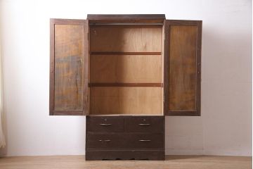 アンティーク家具　昭和初期　すっきりとした佇まいのシンプルなワードローブ(洋服タンス)(R-045707)
