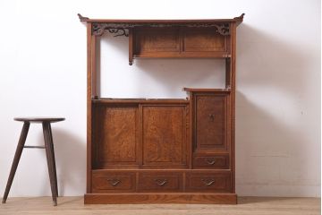 アンティーク家具　指物家具　ケヤキ材　漆塗り　飾り棚(飾棚)(R-045709)