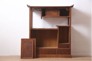 アンティーク家具　指物家具　ケヤキ材　漆塗り　飾り棚(飾棚)(R-045709)