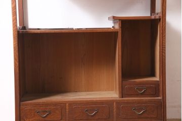 アンティーク家具　指物家具　ケヤキ材　漆塗り　飾り棚(飾棚)(R-045709)