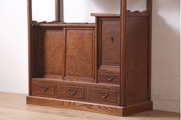 アンティーク家具　指物家具　ケヤキ材　漆塗り　飾り棚(飾棚)(R-045709)