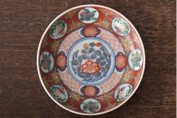 江戸期　古伊万里　大明嘉靖年製　花鳥図　色絵染付小皿2枚セット(R-045717)