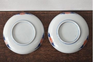 江戸期　古伊万里　花鳥図　色絵小皿2枚セット(R-045718)