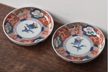 江戸期　古伊万里　花鳥図　色絵小皿2枚セット(R-045718)