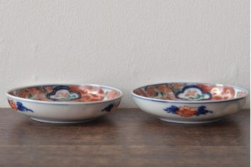 江戸期　古伊万里　花鳥図　色絵小皿2枚セット(R-045718)