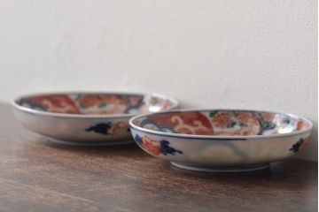 江戸期　古伊万里　花鳥図　色絵小皿2枚セット(R-045718)