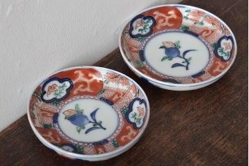 江戸期　古伊万里　花鳥図　色絵小皿2枚セット(R-045719)