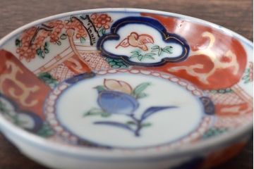 江戸期　古伊万里　花鳥図　色絵小皿2枚セット(R-045719)