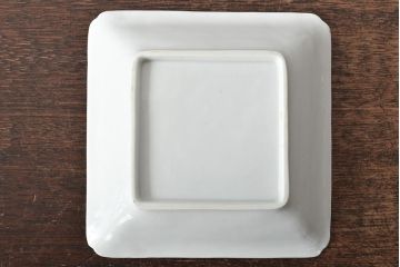 江戸期 白磁 陽刻 龍の図 角皿2枚セット(中国?、小皿、深皿、鉢)(R-045720)