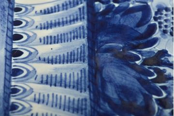 オランダ　DELFT(デルフト)　ブルーハンドペイント　花絵　花籠図　プレート35cm(洋食器、大皿)(R-045724)