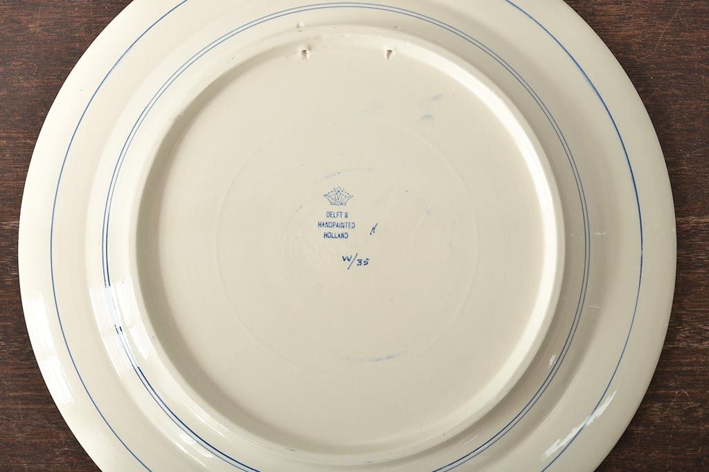 オランダ　DELFT(デルフト)　ブルーハンドペイント　花絵　花籠図　プレート35cm(洋食器、大皿)(R-045724)