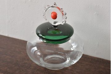ドイツ　テレジアンタール　ガラス蓋物(キャンディーポット、小物入れ)(R-045730)