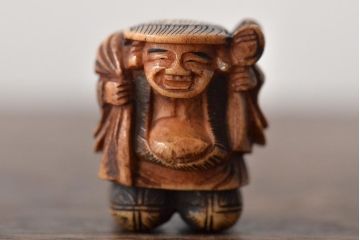 江戸〜明治　古い根付3点(直次、蝉、大黒、彫刻)(R-045735)