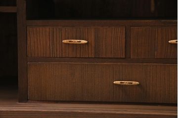 アンティーク家具　昭和中期　リメイク　レーザー組子入り・七宝文様　和レトロな雰囲気が魅力の鉄脚付きローボード(テレビ台、収納棚)(R-045737)