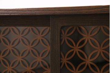アンティーク家具　昭和中期　リメイク　レーザー組子入り・七宝文様　和レトロな雰囲気が魅力の鉄脚付きローボード(テレビ台、収納棚)(R-045737)