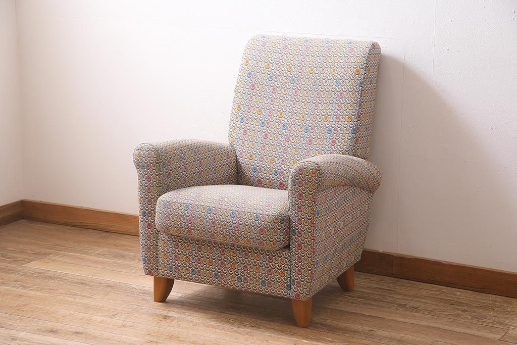 中古　日本フクラ(HUKLA)　SENCIA(センシア)　P226　個性的な柄のファブリックがお洒落な一人掛けソファ(定価約15万円)(1Pソファ、アームソファ)(R-045738)