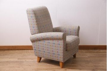 中古　日本フクラ(HUKLA)　SENCIA(センシア)　P226　個性的な柄のファブリックがお洒落な一人掛けソファ(定価約15万円)(1Pソファ、アームソファ)(R-045738)