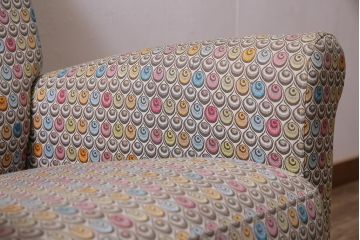 中古　日本フクラ(HUKLA)　SENCIA(センシア)　P226　個性的な柄のファブリックがお洒落な一人掛けソファ(定価約15万円)(1Pソファ、アームソファ)(R-045738)