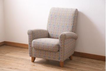 中古　日本フクラ(HUKLA)　SENCIA(センシア)　P226　個性的な柄のファブリックがお洒落な一人掛けソファ(定価約15万円)(1Pソファ、アームソファ)(R-045738)