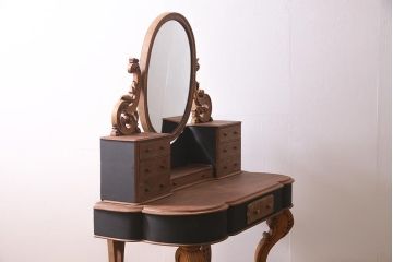 アンティーク家具　フランスアンティーク　ストリップド(剥離)　マホガニー材　迫力満点!凝った作りで存在感抜群のキャスター付きドレッサー(鏡台)(R-045742)