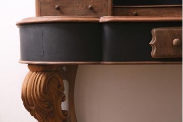 アンティーク家具　フランスアンティーク　ストリップド(剥離)　マホガニー材　迫力満点!凝った作りで存在感抜群のキャスター付きドレッサー(鏡台)(R-045742)
