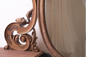 アンティーク家具　フランスアンティーク　ストリップド(剥離)　マホガニー材　迫力満点!凝った作りで存在感抜群のキャスター付きドレッサー(鏡台)(R-045742)