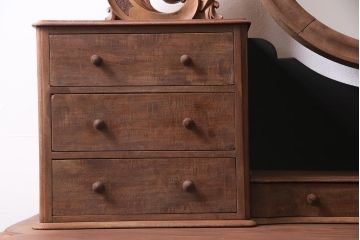 アンティーク家具　フランスアンティーク　ストリップド(剥離)　マホガニー材　迫力満点!凝った作りで存在感抜群のキャスター付きドレッサー(鏡台)(R-045742)