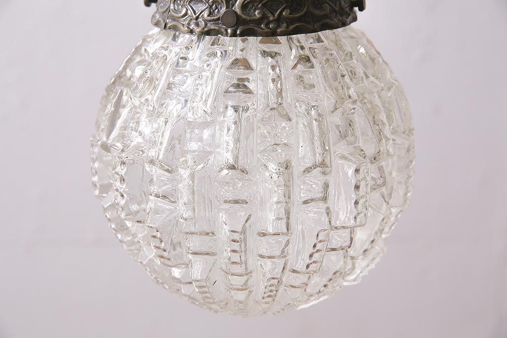 ヴィンテージ照明　光の屈折が魅力のペンダントライト(吊り下げ照明、天井照明、ビンテージ)(R-045743)