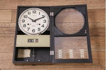 アンティーク時計　昭和中期　SEIKO(セイコー)　ゼンマイ式　カレンダー付き　30DAY　木目調の掛け時計(柱時計、振り子時計)(R-045749)