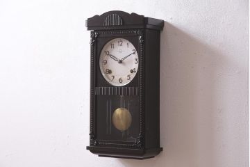 アンティーク時計　昭和中期　ゼンマイ式　林時計　レリーフがお洒落な柱時計(掛時計、振り子時計)(R-045750)
