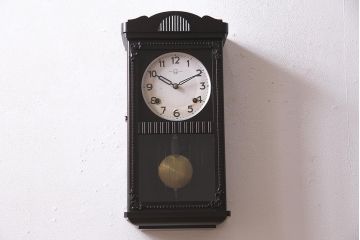 アンティーク時計　昭和中期　ゼンマイ式　林時計　レリーフがお洒落な柱時計(掛時計、振り子時計)(R-045750)