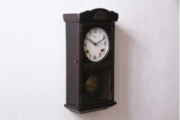アンティーク時計　昭和中期　ゼンマイ式　林時計　レリーフがお洒落な柱時計(掛時計、振り子時計)(R-045750)