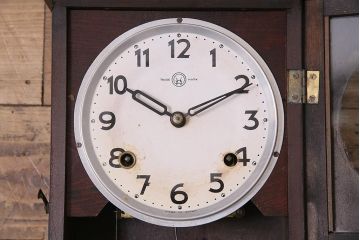 アンティーク時計　昭和中期　ゼンマイ式　林時計　レリーフがお洒落な柱時計(掛時計、振り子時計)(R-045750)
