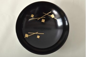 初瀬川柳庵　糸目黒塗　切箔絵　木製　吸物椀5客(漆器)(R-045754)