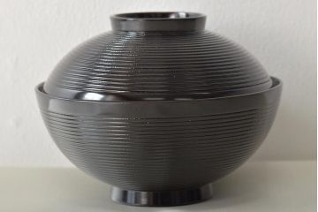 初瀬川柳庵　糸目黒塗　切箔絵　木製　吸物椀5客(漆器)(R-045754)