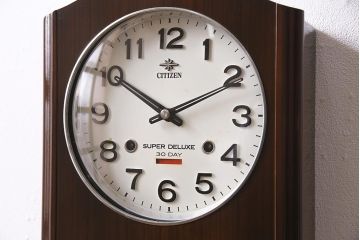 アンティーク時計　昭和初期　CITIZEN(シチズン)　30DAY　カレンダー付　ゼンマイ式　レトロモダンな壁掛け時計(振り子時計、柱時計)(R-045765)
