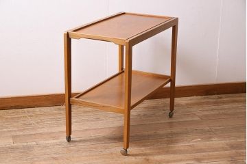 ヴィンテージ家具　北欧ビンテージ　チーク材　天板がお盆にもなるキッチンワゴン(キッチンラック、トロリー、サイドテーブル)(R-045773)